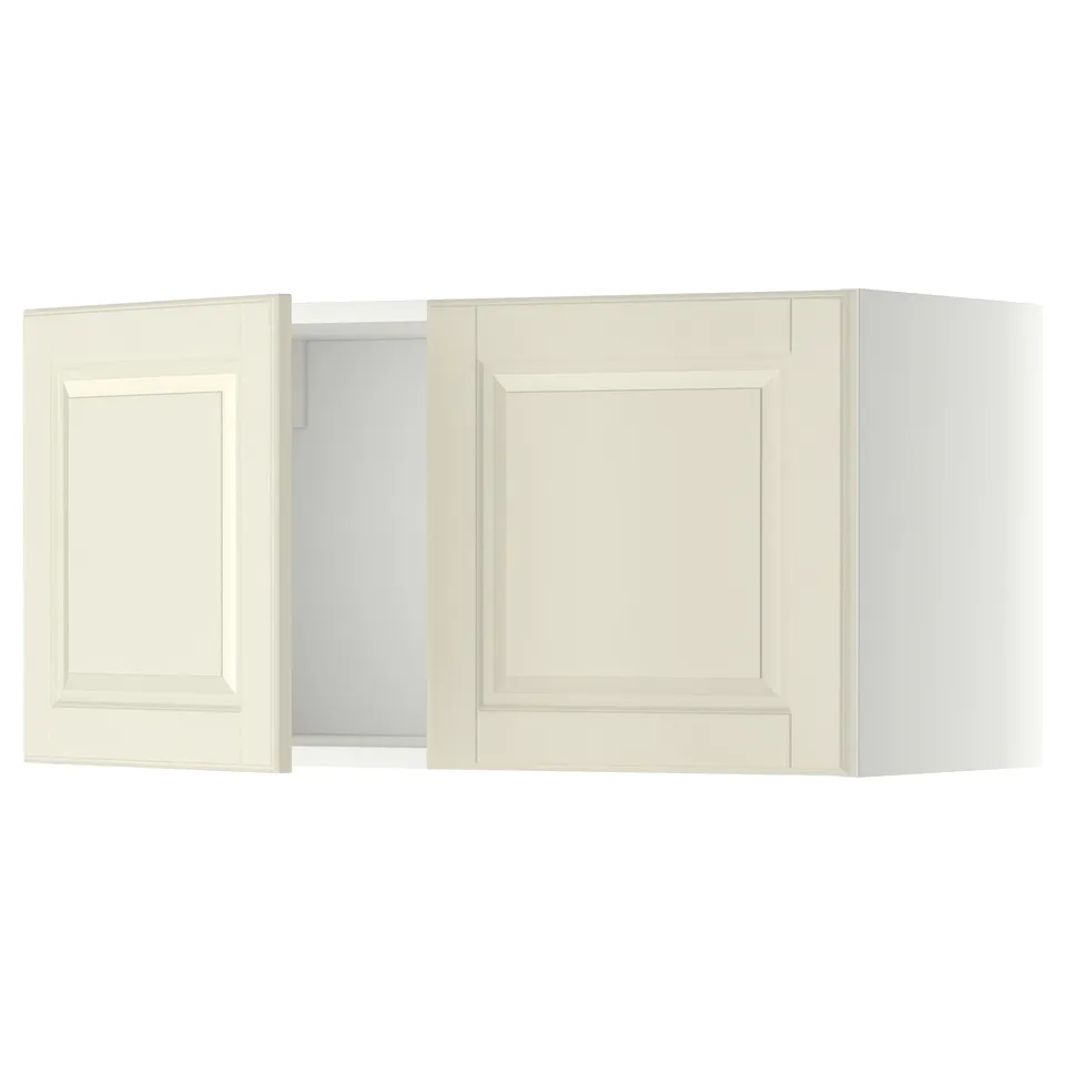 White cabinet doors, off-white with bevelled edges, traditional style.