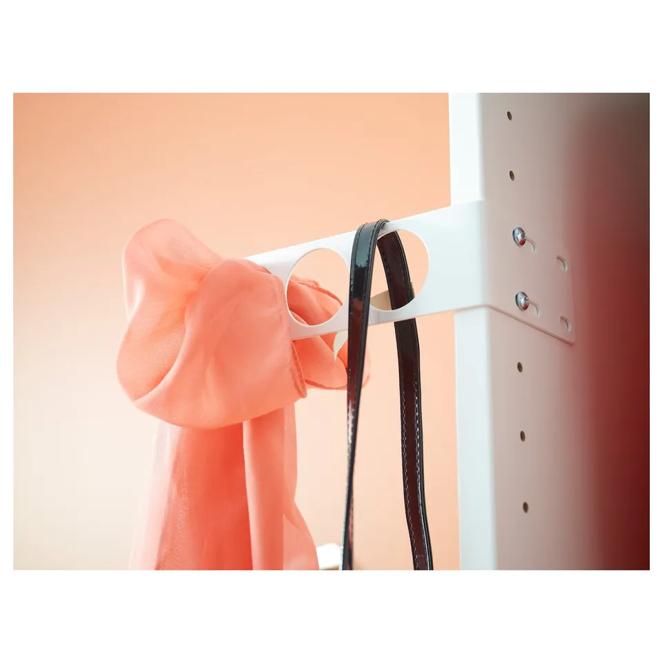 KOMPLEMENT valet hanger, white, metal, t-shape, mounts inside wardrobe, hangs outside, simple design.