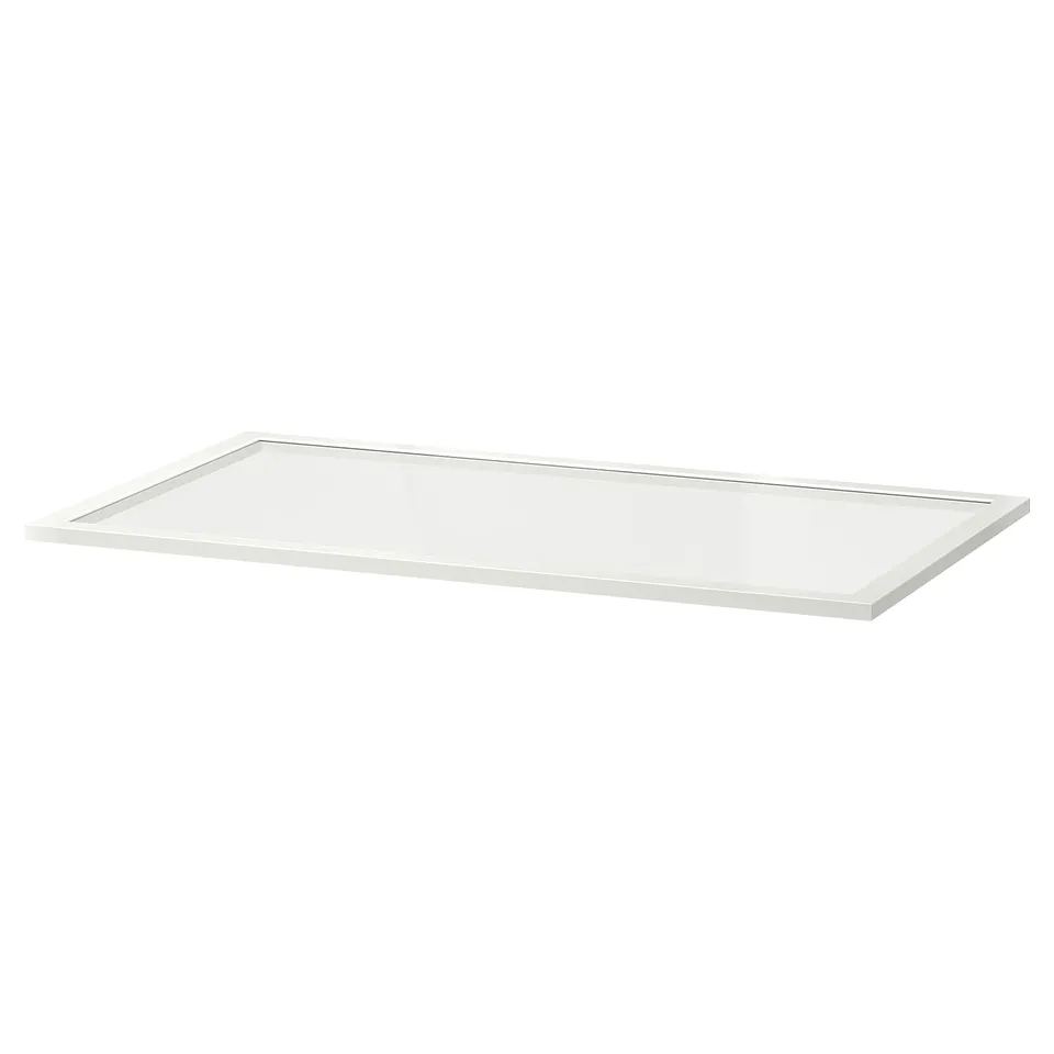 Ikea KOMPLEMENT glass shelf - clear, rectangular, white frame - ideal for pax wardrobe, durable,air