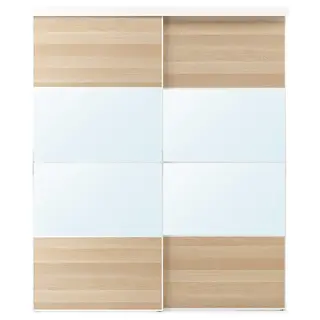 SKYTTA / MEHAMN/AULI sliding door combination, white/white stained oak effect mirror glass, 202x240 cm