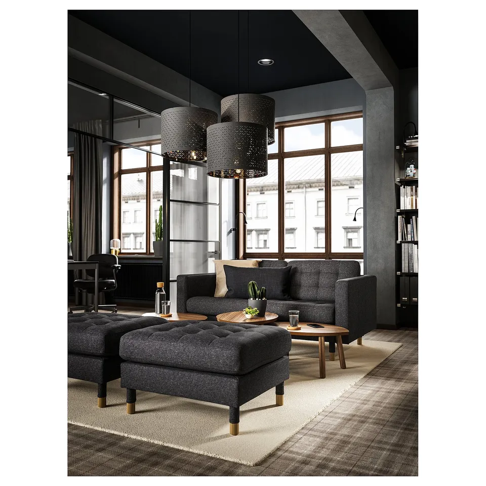 LANDSKRONA 2-seat sofa, Gunnared dark grey/wood