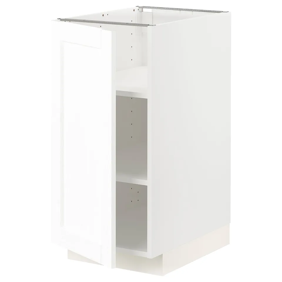White modern cabinet from IKEAs METOD series, featuring sleek design and sturdy construction.