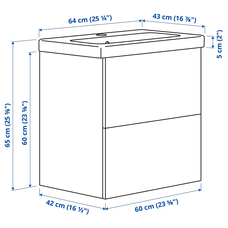 Illustration with measurements for the product: ENHET.