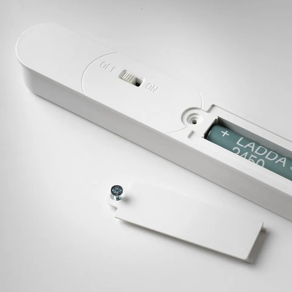 A slim, rechargeable lamp with a touch dimmer, shown open and ready to use with batteries or usb-c.
