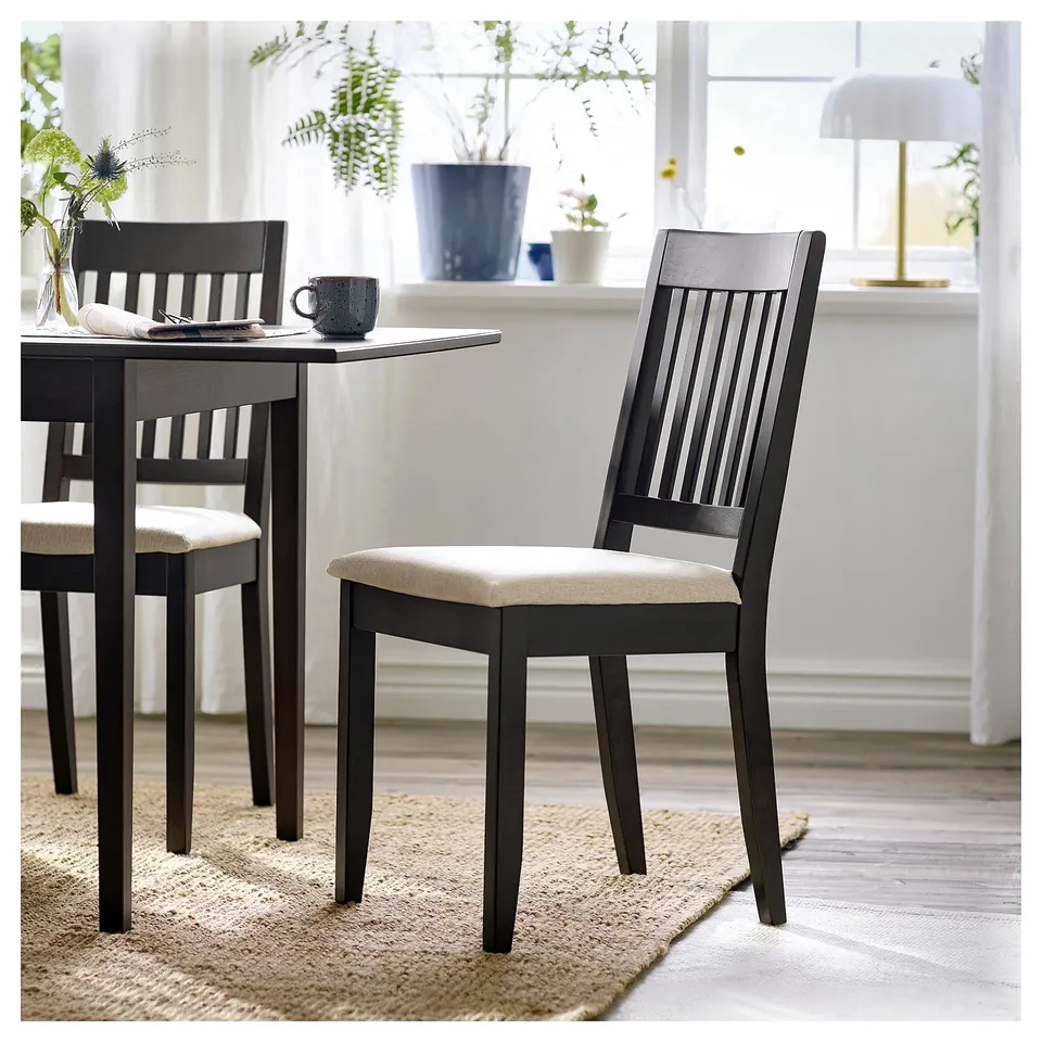 NÄSINGE / NÄSINGE Table and 4 chairs, dark brown stained beech veneer/dark brown stained Kilanda light beige, 130/190x80 cm