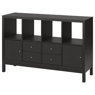 KALLAX shelving unit with underframe, with 2 doors/4 drawers/black-brown, 147x94 cm