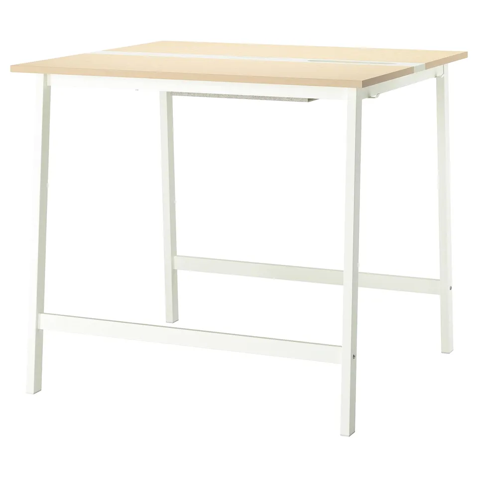MITTZON: white desk with light wood top for sitting or standing.