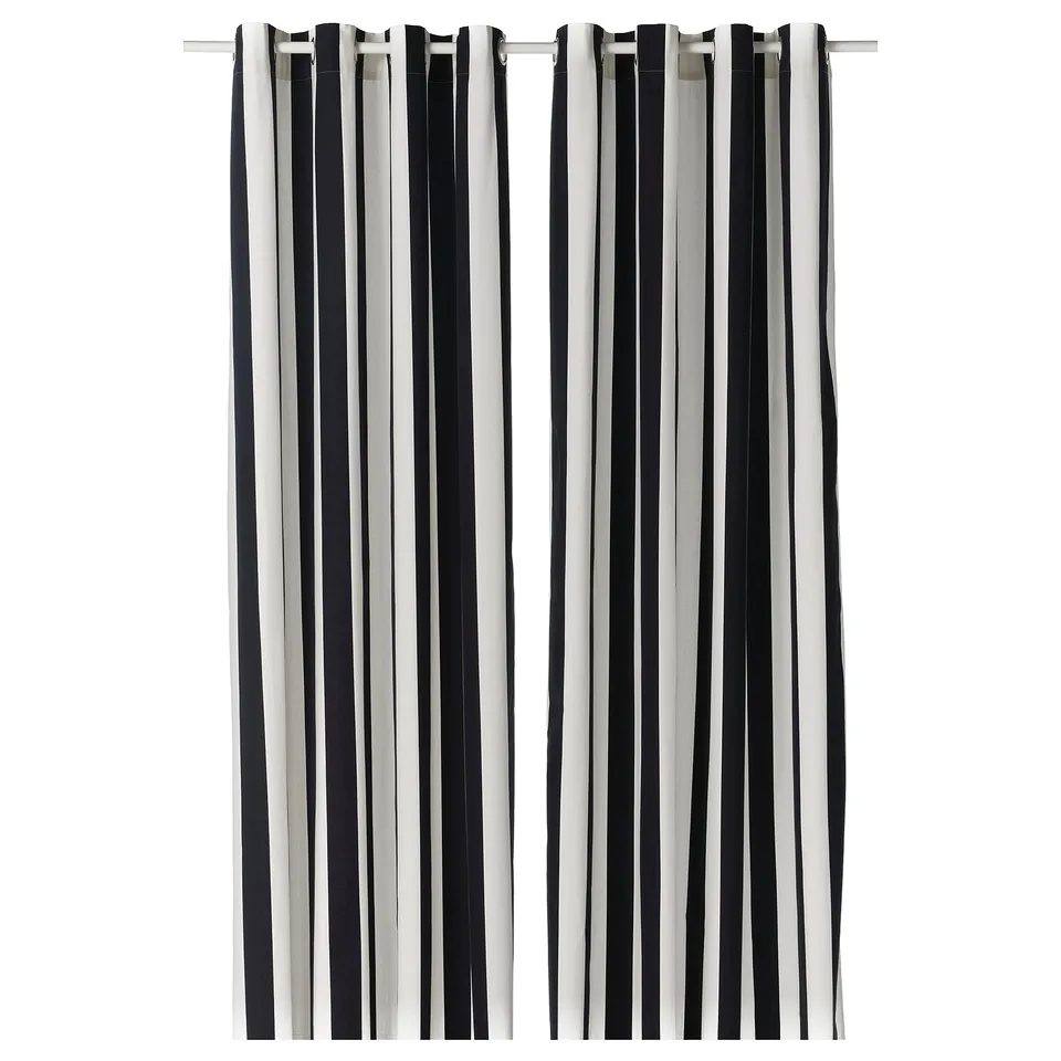 SLÅNHÖSTMAL curtains - black/white stripes, cotton.