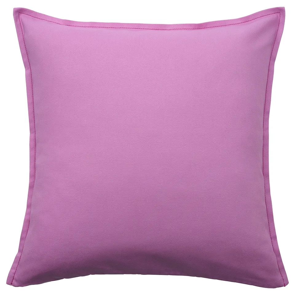 GURLI: bright pink, square cushion cover made from 100% recycled cotton. Simple, solid colour design.