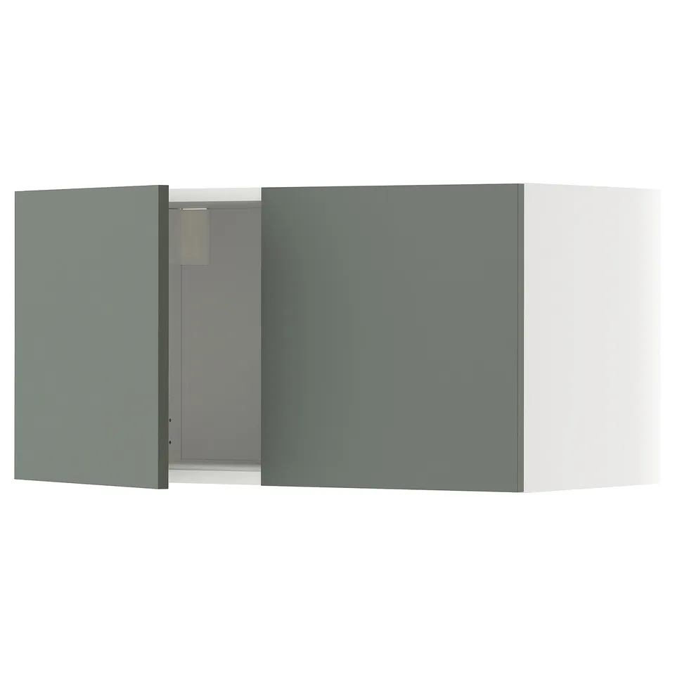 Green-grey kitchen cabinet set, modern design, three-unit wall mounted.