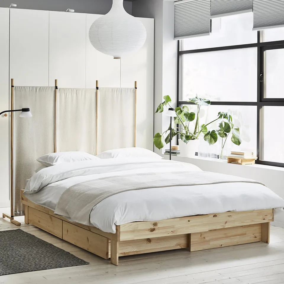 GLAMBERGET Bed frame with storage and mattress, pine/Vesteröy extra firm, 150x200 cm