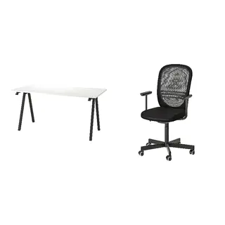 FLINTAN/TROTTEN set: desk + office chair with armrests