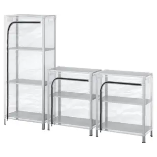 HYLLIS shelving units with covers, transparent, 180x27x74-140 cm