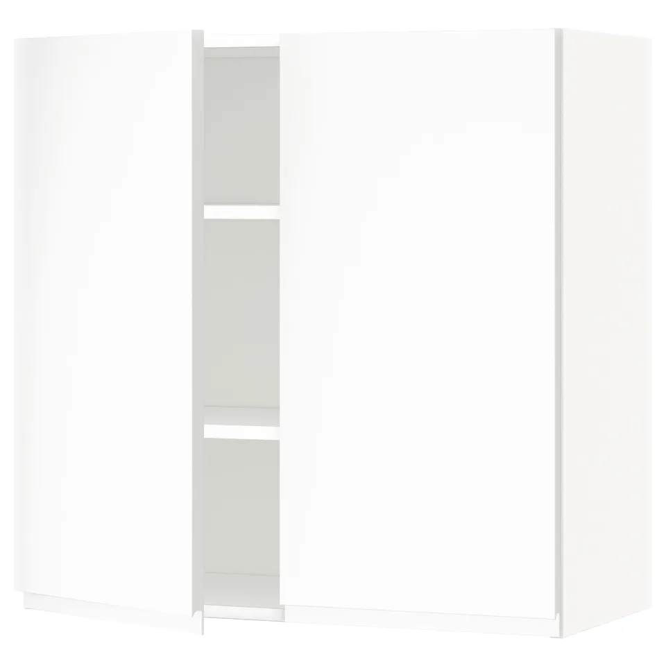 A white territ cabinet with two open shelves and sleek, minimalist design.
