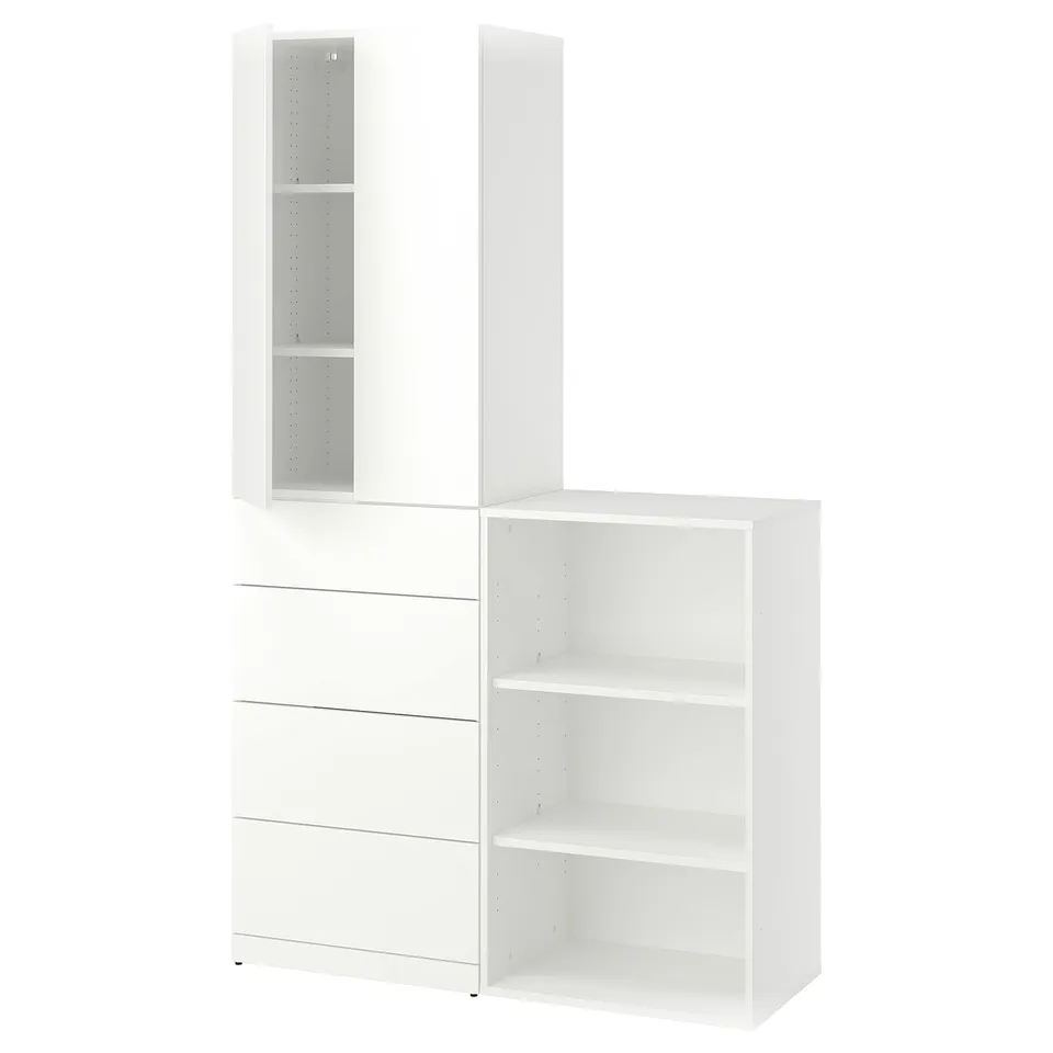 White LASTARE modular storage unit; includes shelves and drawers, modern minimalist design.