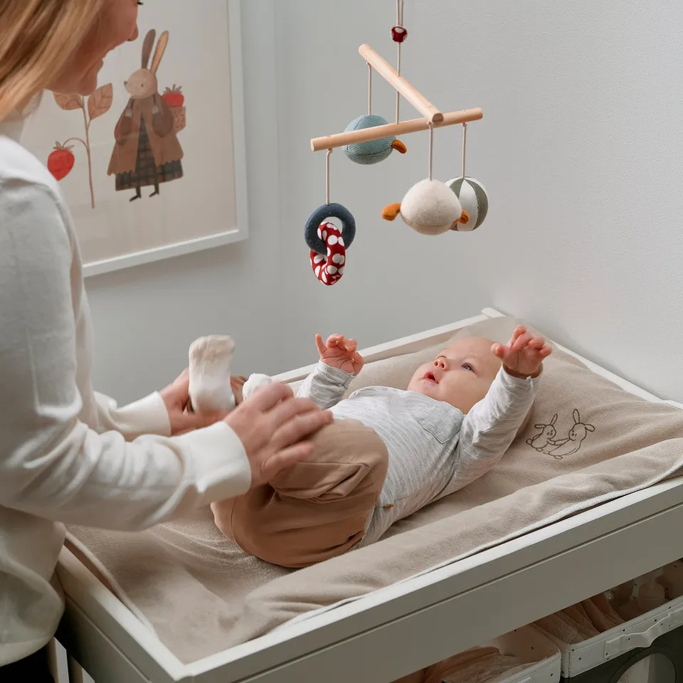 SKÖTSAM Cover for babycare mat, beige/terry, 53x83 cm