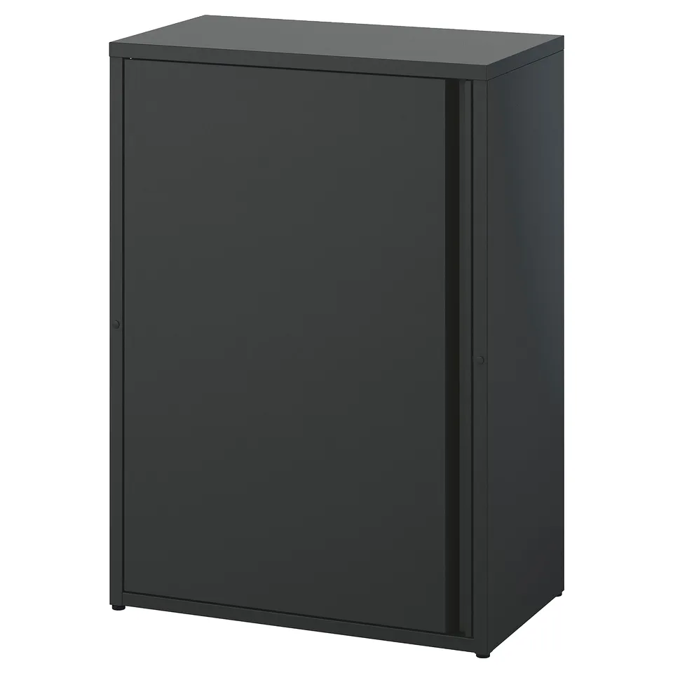 SUNDSÖ, black storage cabinet, rectangular shape, made of steel, suitable for indoors and outdoors.