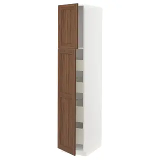 METOD / MAXIMERA hi cab w 2 doors/4 drawers, white Enköping/brown walnut effect, 40x60x200 cm
