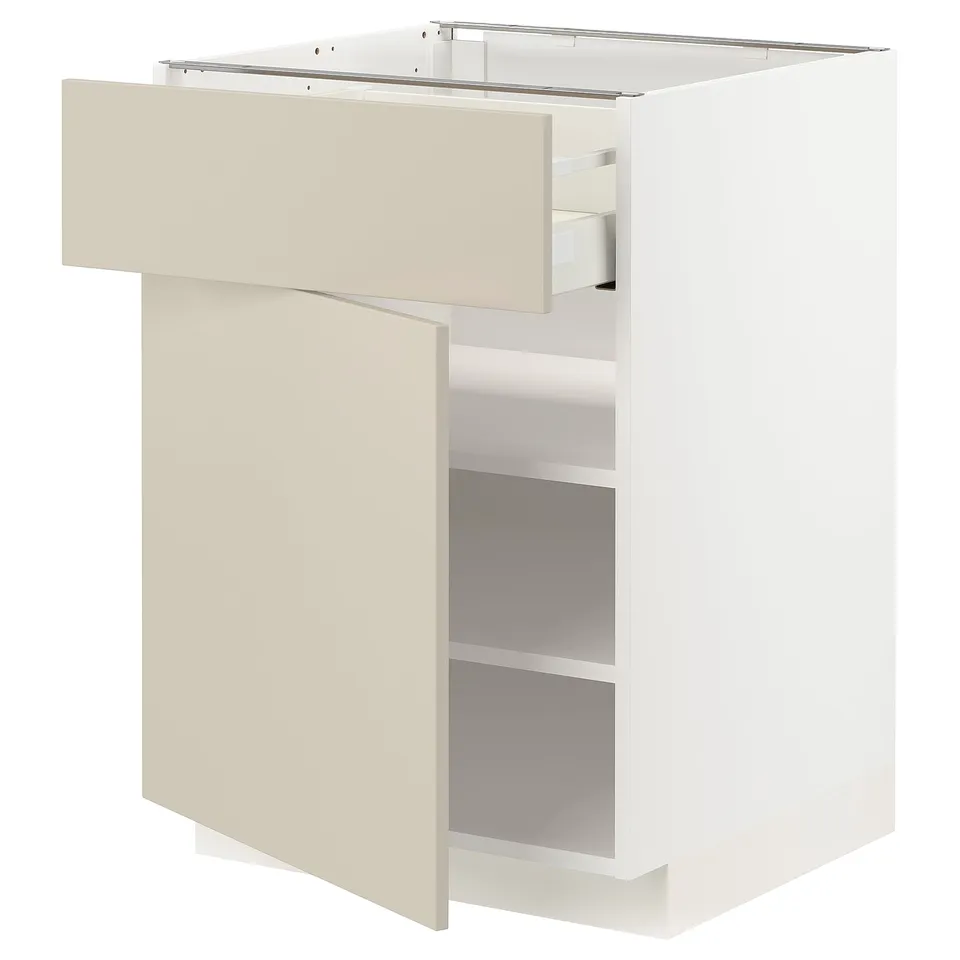 METOD kitchen unit in beige. Modern, rectangular design with soft-close drawers and adjustable shelves.