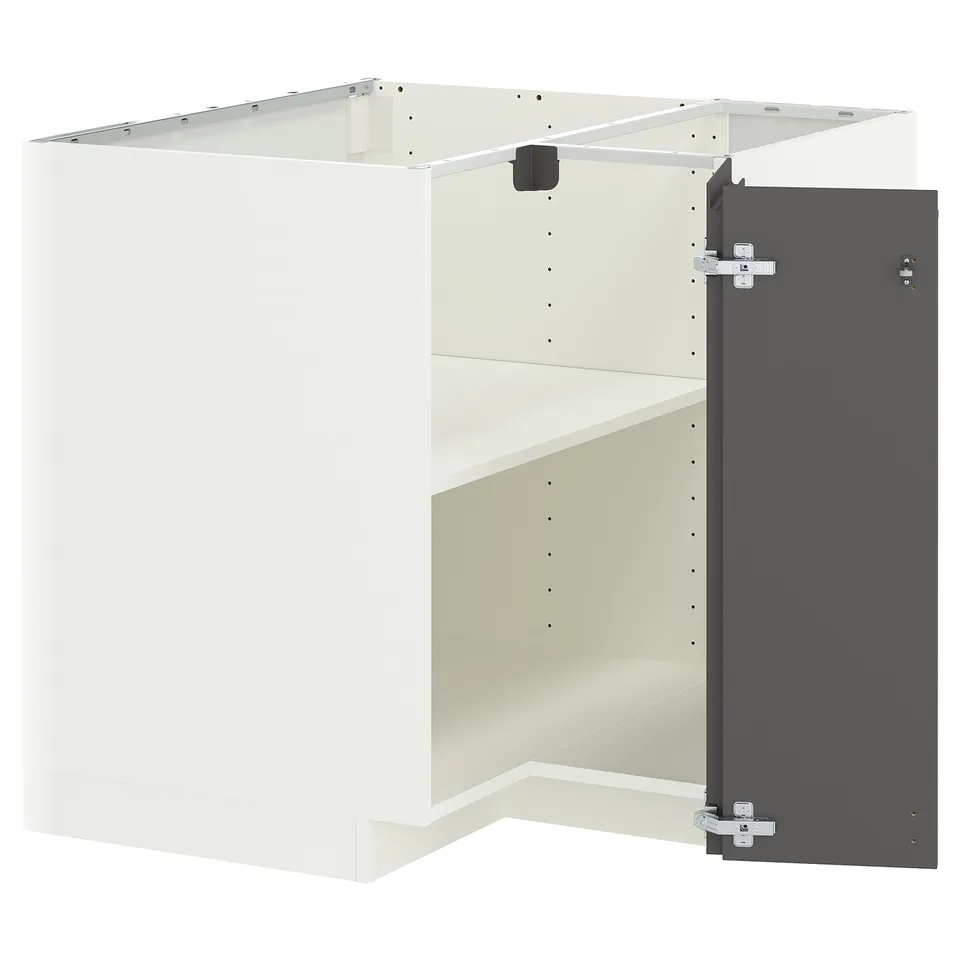 METOD Corner base cabinet with shelf, white/Voxtorp dark grey, 88x88x80 cm