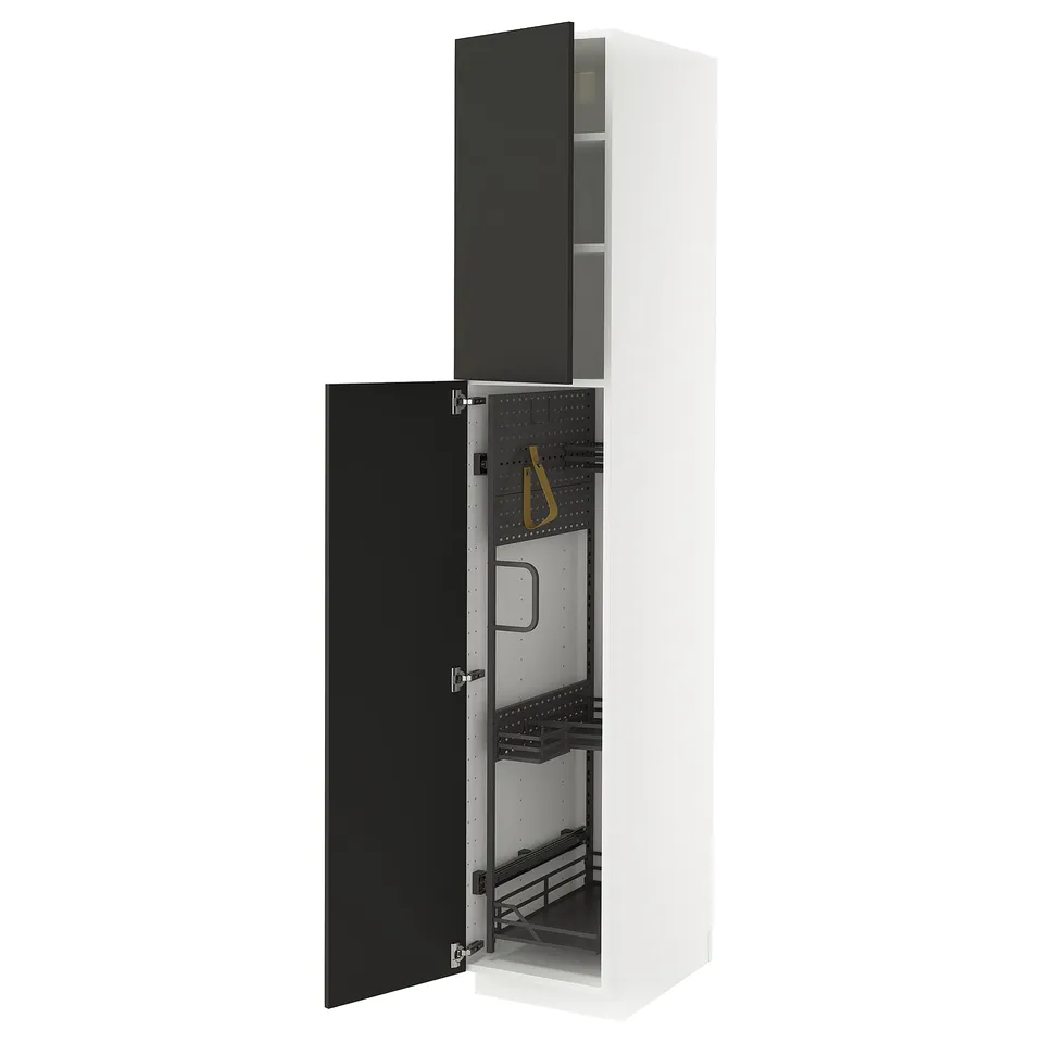 METOD kitchen cabinet, white with black door, modern design, organised interior.