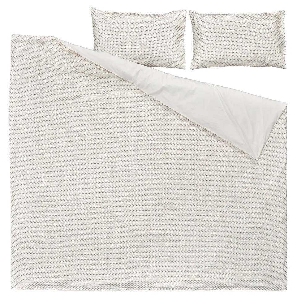 BANDKNIPPE duvet set, beige woven texture on white, soft cotton, rectangular with zip closure.