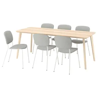 LISABO / VIHALS table and 6 chairs, ash/white Tibbleby beige/grey, Length 200 x Width 78 cm