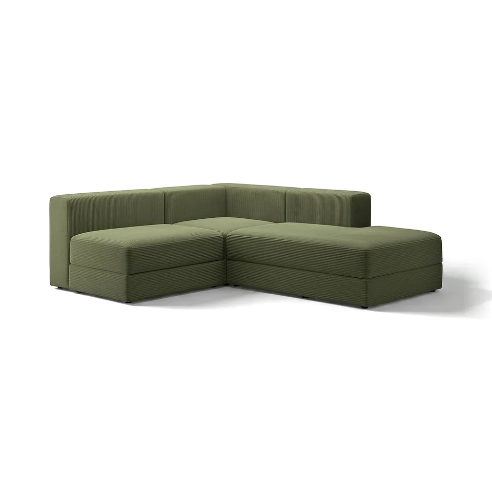 JÄTTEBO olive modular sectional couch, wide corduroy, rectangular blocks.