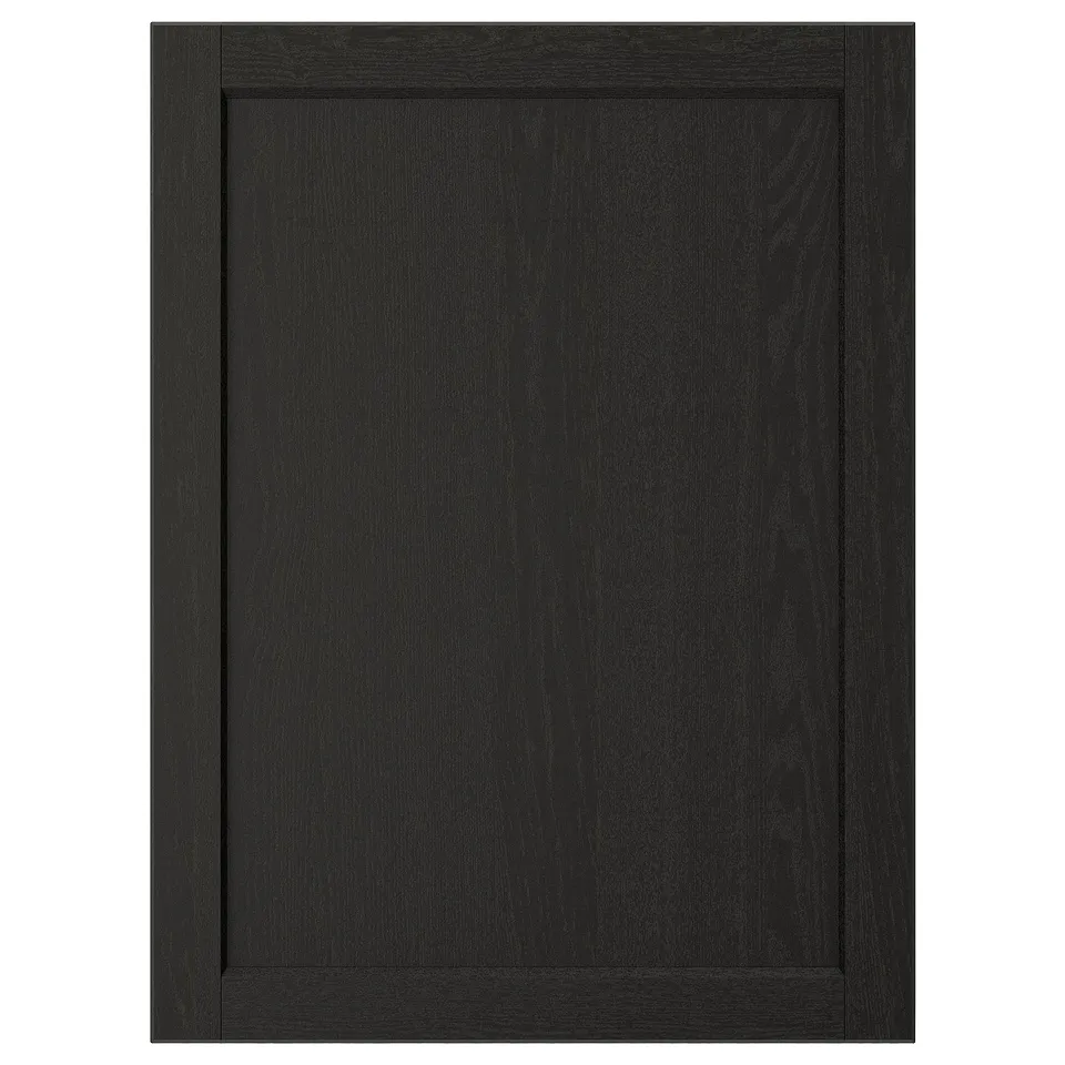 LERHYTTAN black kitchen door, solid wood frame, bevelled edges, ash veneer panel, traditional design.