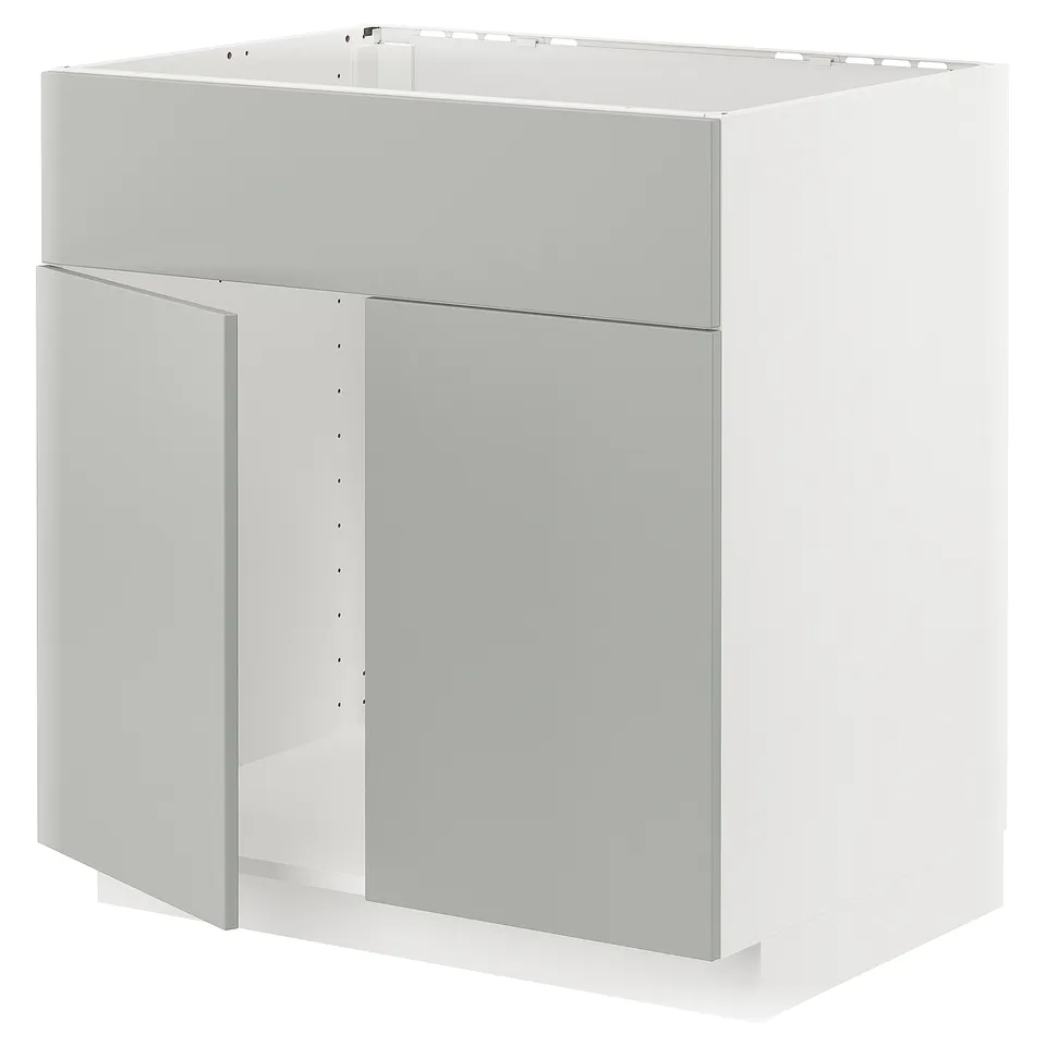 METOD Base cabinet f sink w 2 doors/front, white/Havstorp light grey, 80x60x80 cm