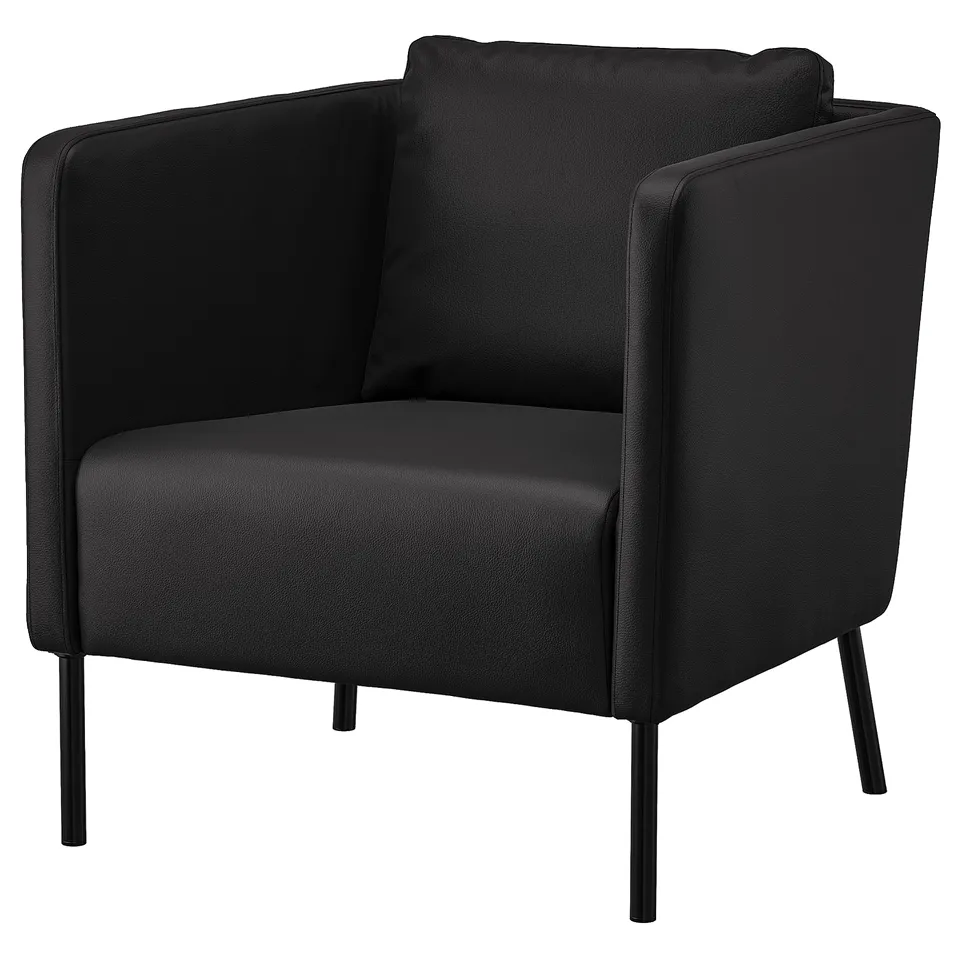 Modern black EKERÖ armchair with sleek lines and cushioned comfort.