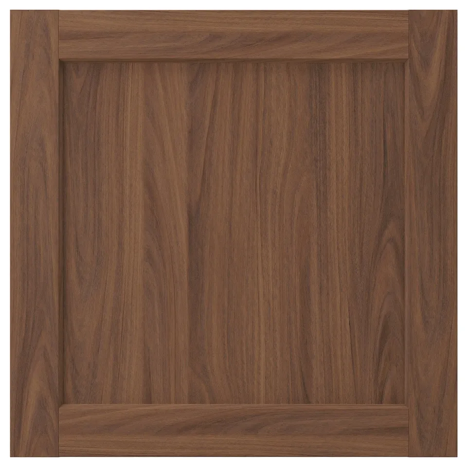 ENKÖPING wooden cabinet door in brown walnut with square frame and smooth surface.