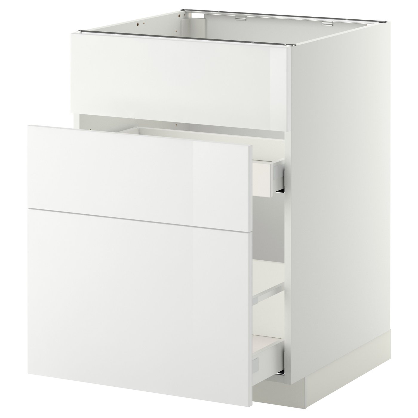White high gloss kitchen cabinet with smooth drawer.
