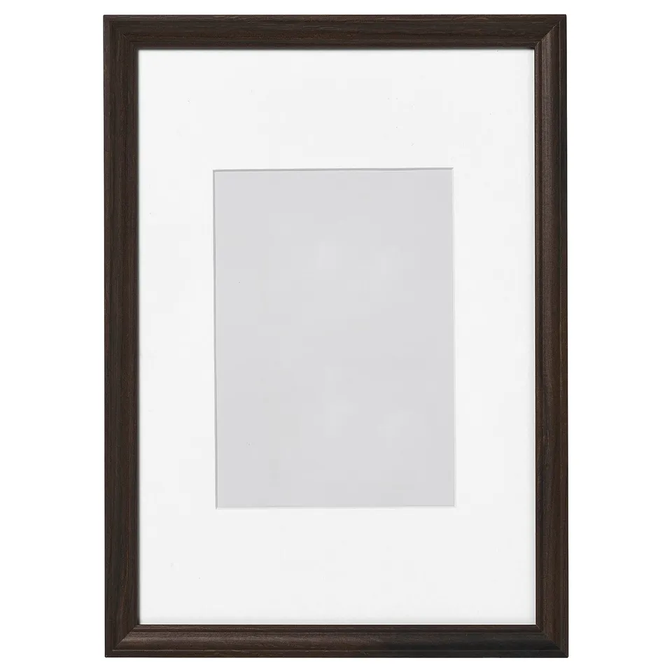 KLOTKÖRSBÄR frame, dark brown, rectangular, wooden texture, holds pictures, thin edge.