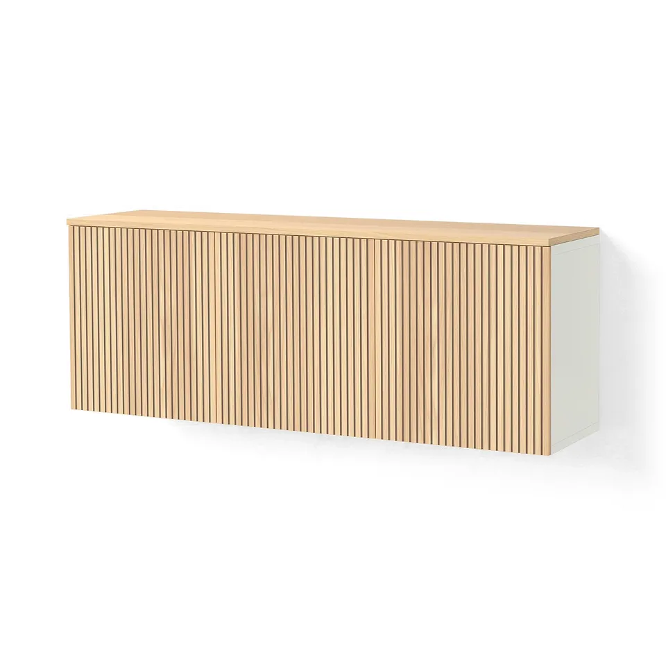 BESTÅ Wall-mounted cabinet combination, white/Björköviken oak veneer, 180x42x66 cm
