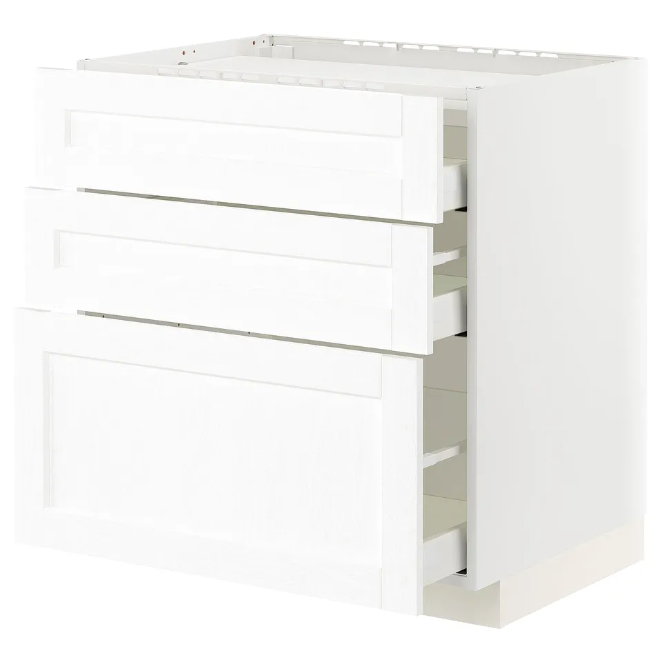 METOD white kitchen unit with multiple drawers, clean minimalist design.
