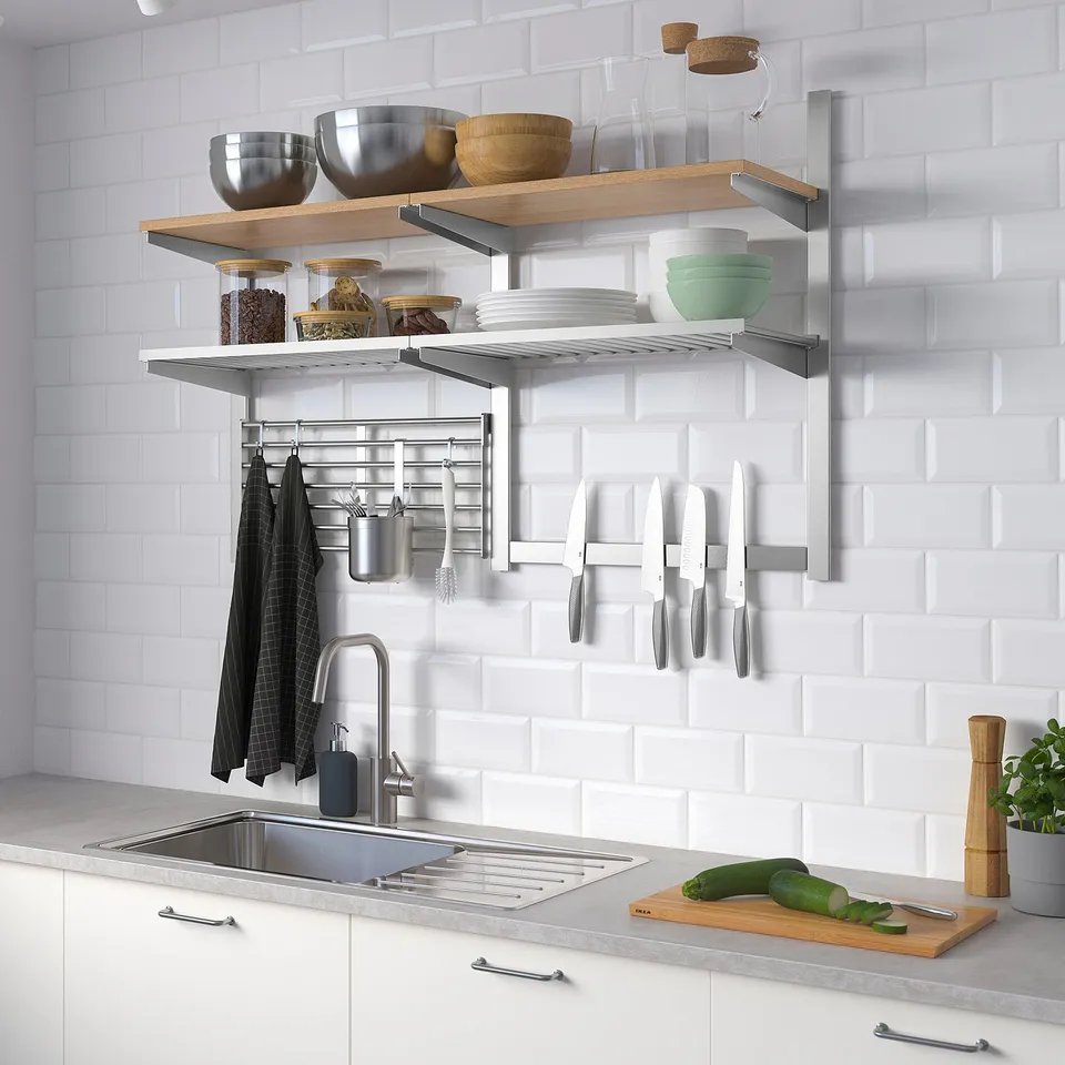 KUNGSFORS kitchen storage: shelves, racks, knives magnet & sink.