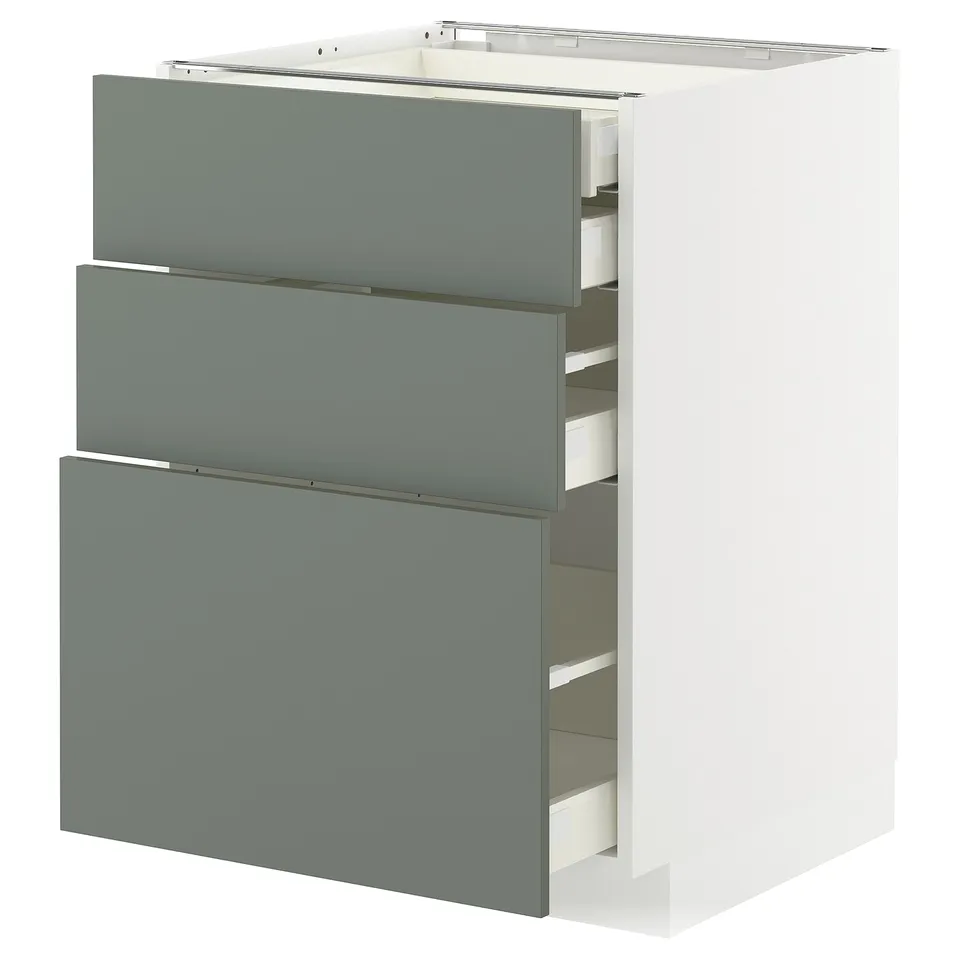 New modern kitchen cabinet, white and grey, three drawers, sleek design, versatile storage.