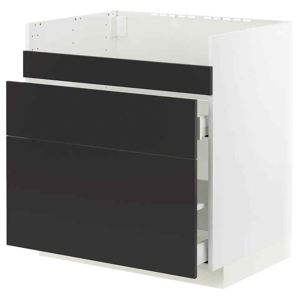 Modern black drawer unit from IKEAs METOD kitchen series. Sleek, rectangular design with smooth, soft-closing drawers.