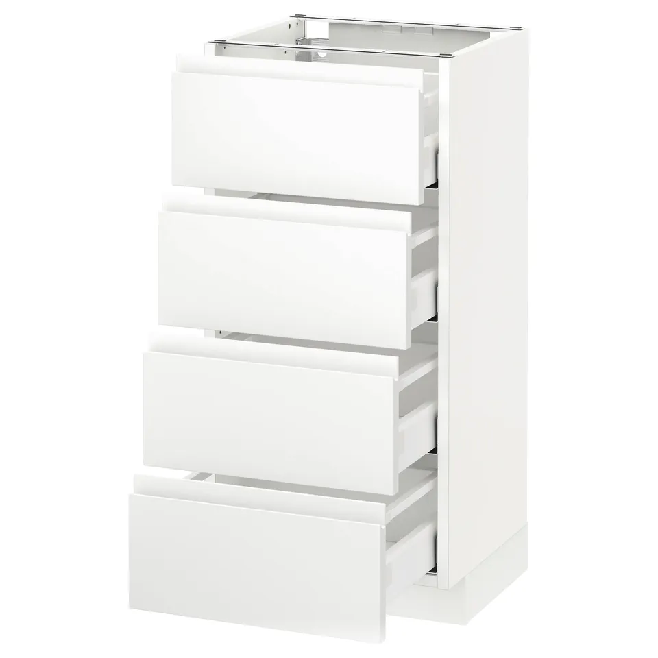 White METOD kitchen unit with four smooth drawers.