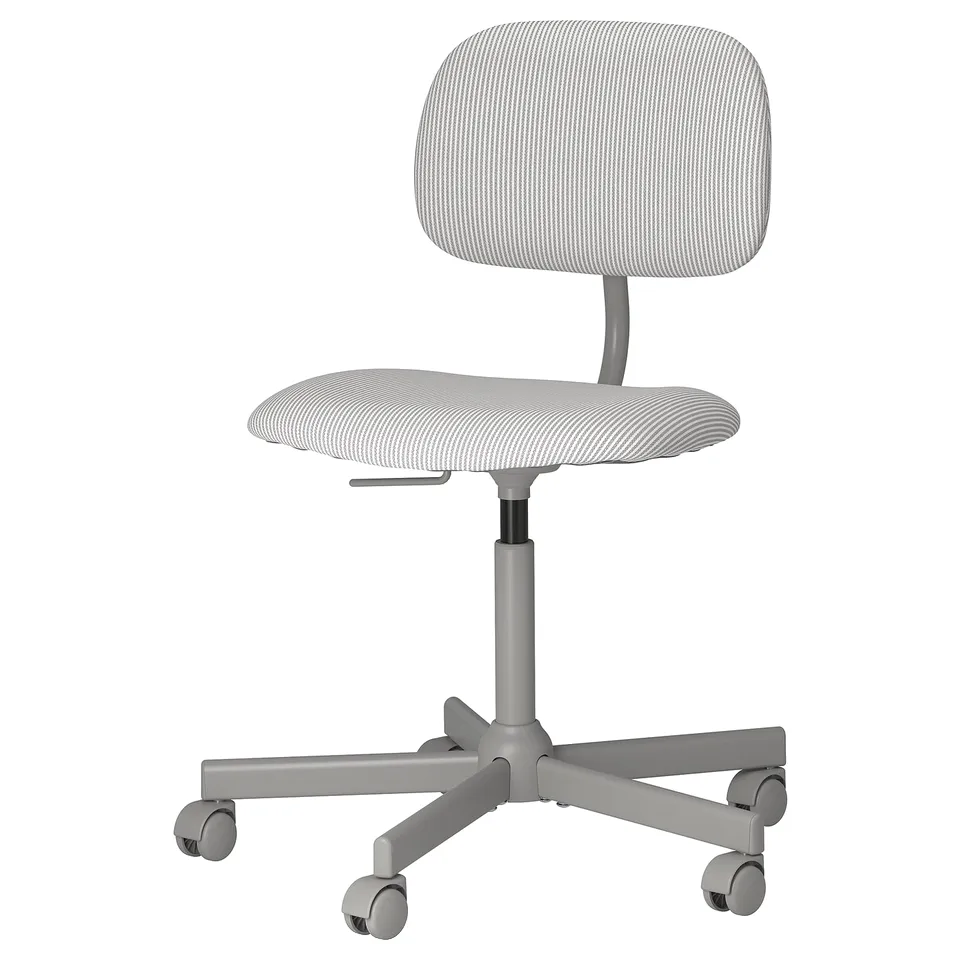 Modern office chair, white, swivel, adjustable height, 5 casters, ergonomic backrest.