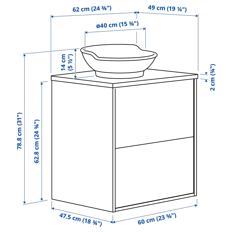 Illustration with measurements for the product: TÄNNFORSEN.