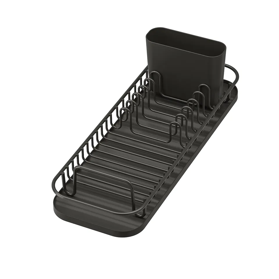 Black LILLHAVET dish rack, plastic & steel, rectangular, multi-functional design for kitchen.