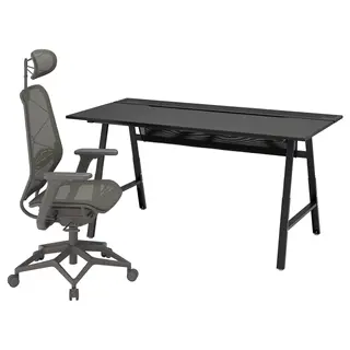 UTESPELARE / STYRSPEL gaming desk and chair, black/grey