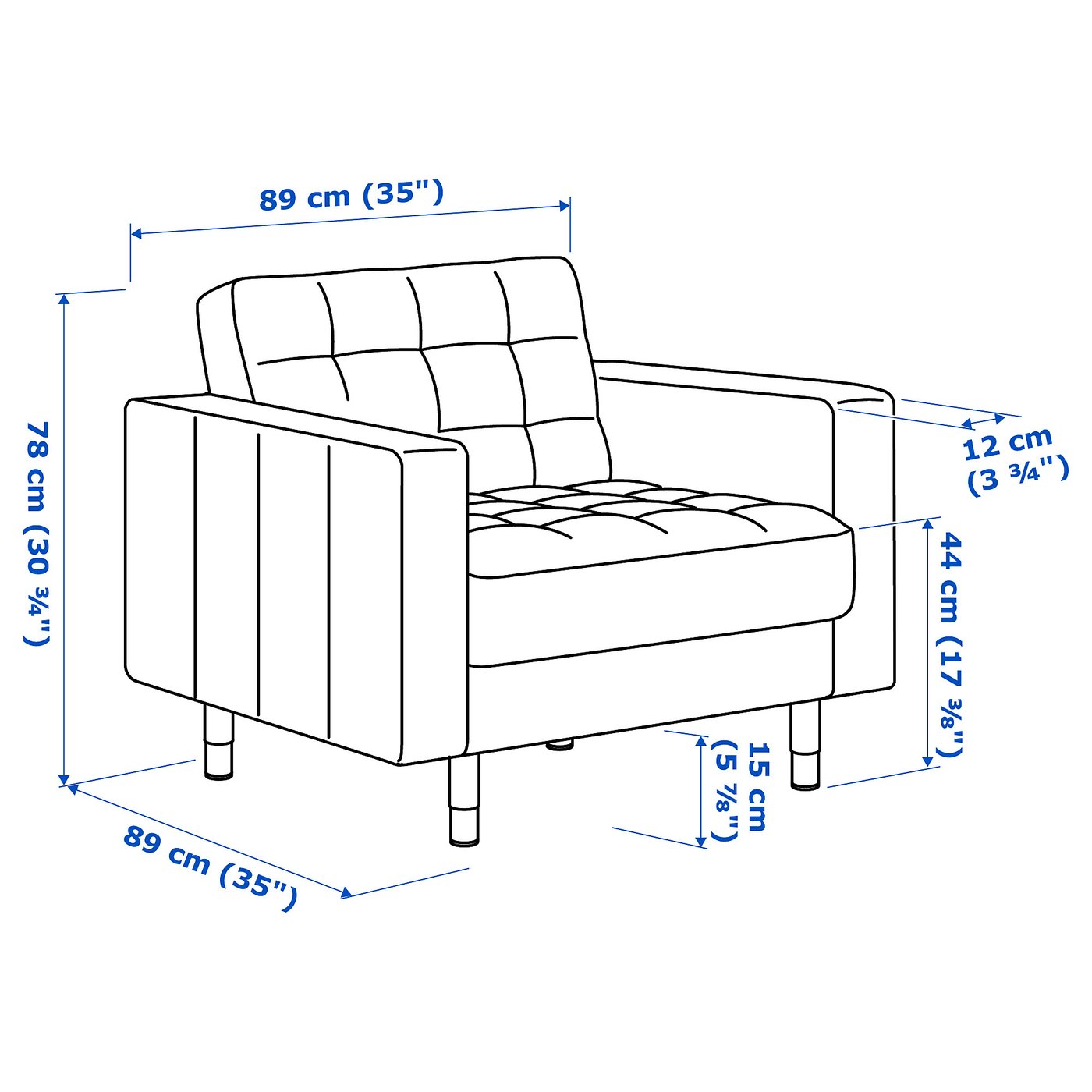 Illustration with measurements for the product: LANDSKRONA.