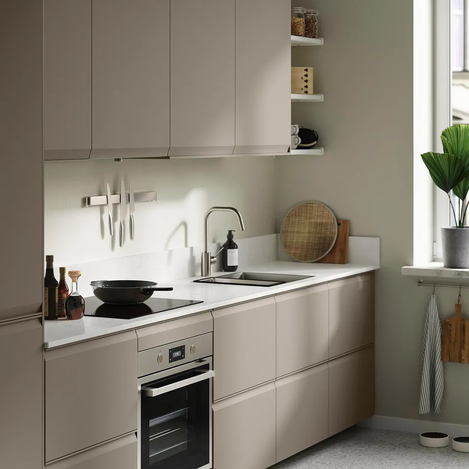 LOCKEBO Custom made worktop, white/grey marble effect/glass composite, 1 m²x2.0 cm