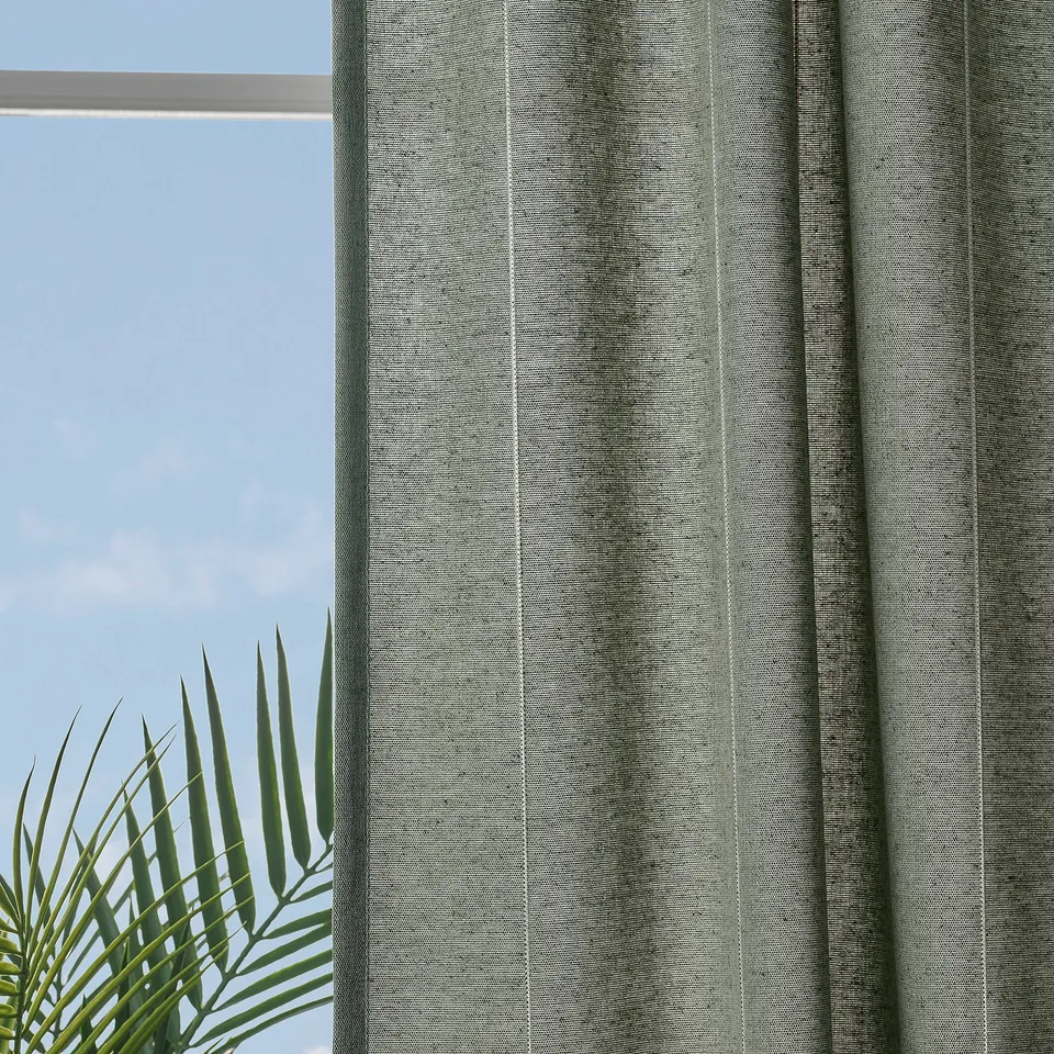 LENDA Curtains with tie-backs, 1 pair, light grey-green/with heading tape, 140x160 cm