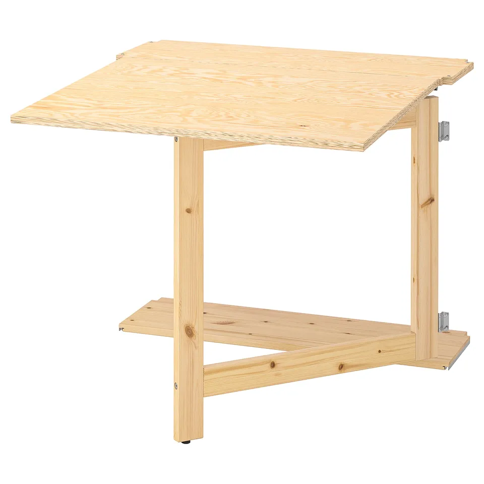 IVAR foldable pine table with adjustable height, perfect for small spaces, easy to assemble and store.
