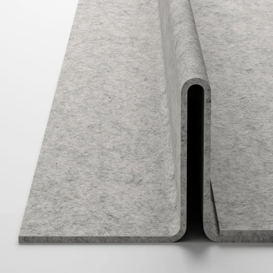 Modern grey fabric storage organiser with smooth edges and silent closing mechanism.