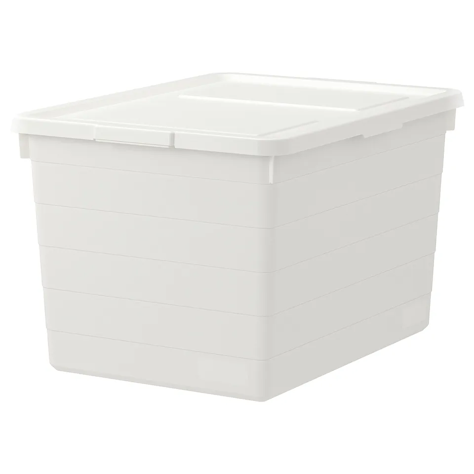 White SOCKERBIT storage box with snap lid, stacking design.